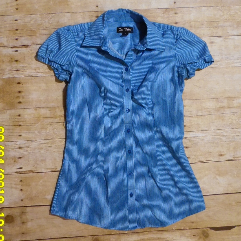 In Vain blue & white striped button down